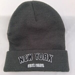 New York Est 1625 Knit Beanie Hat Charcoal Gray Winter Warm Cuff Unisex